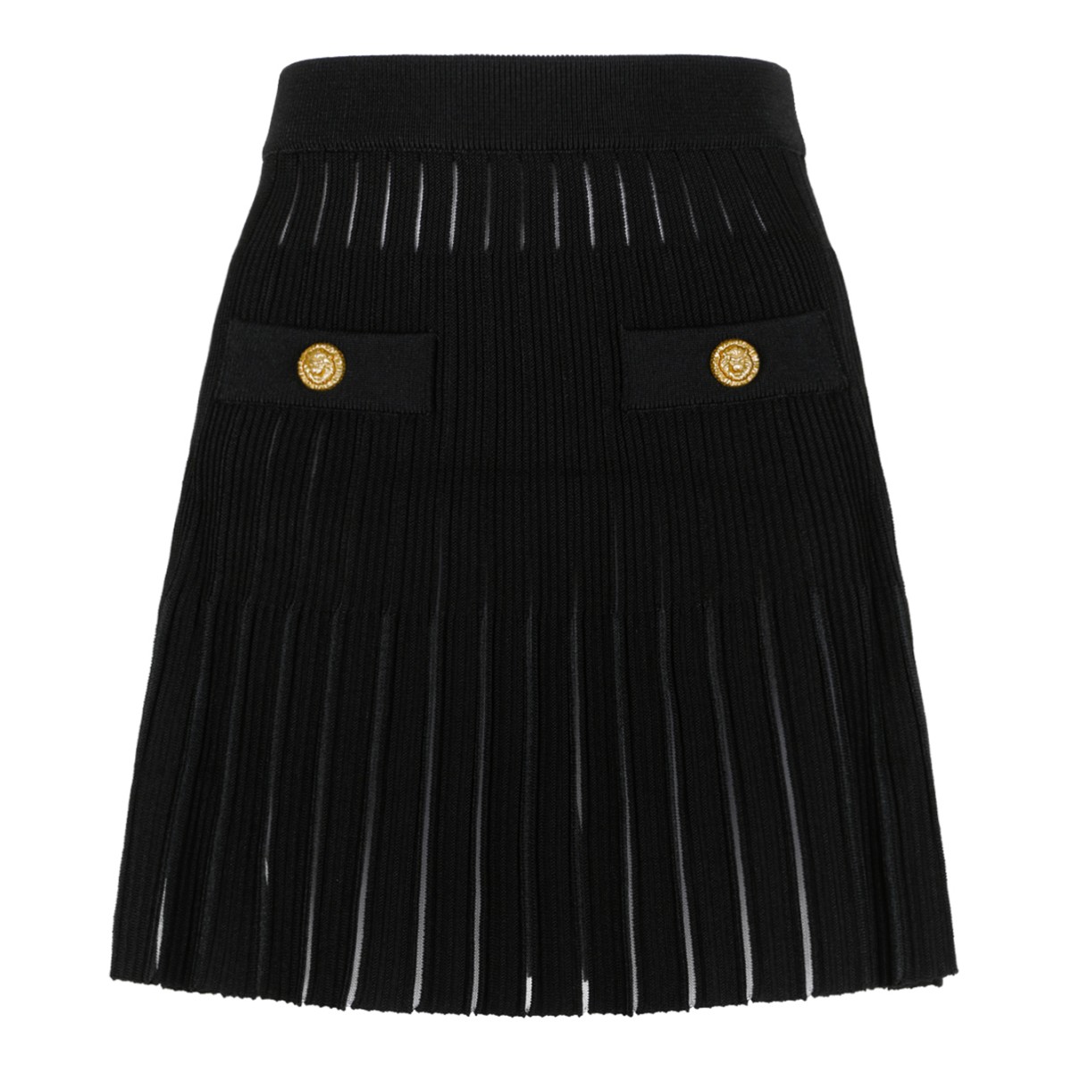 Balmain Black Pleated Knit Mini Skirt.