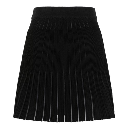 Balmain Black Pleated Knit Mini Skirt.