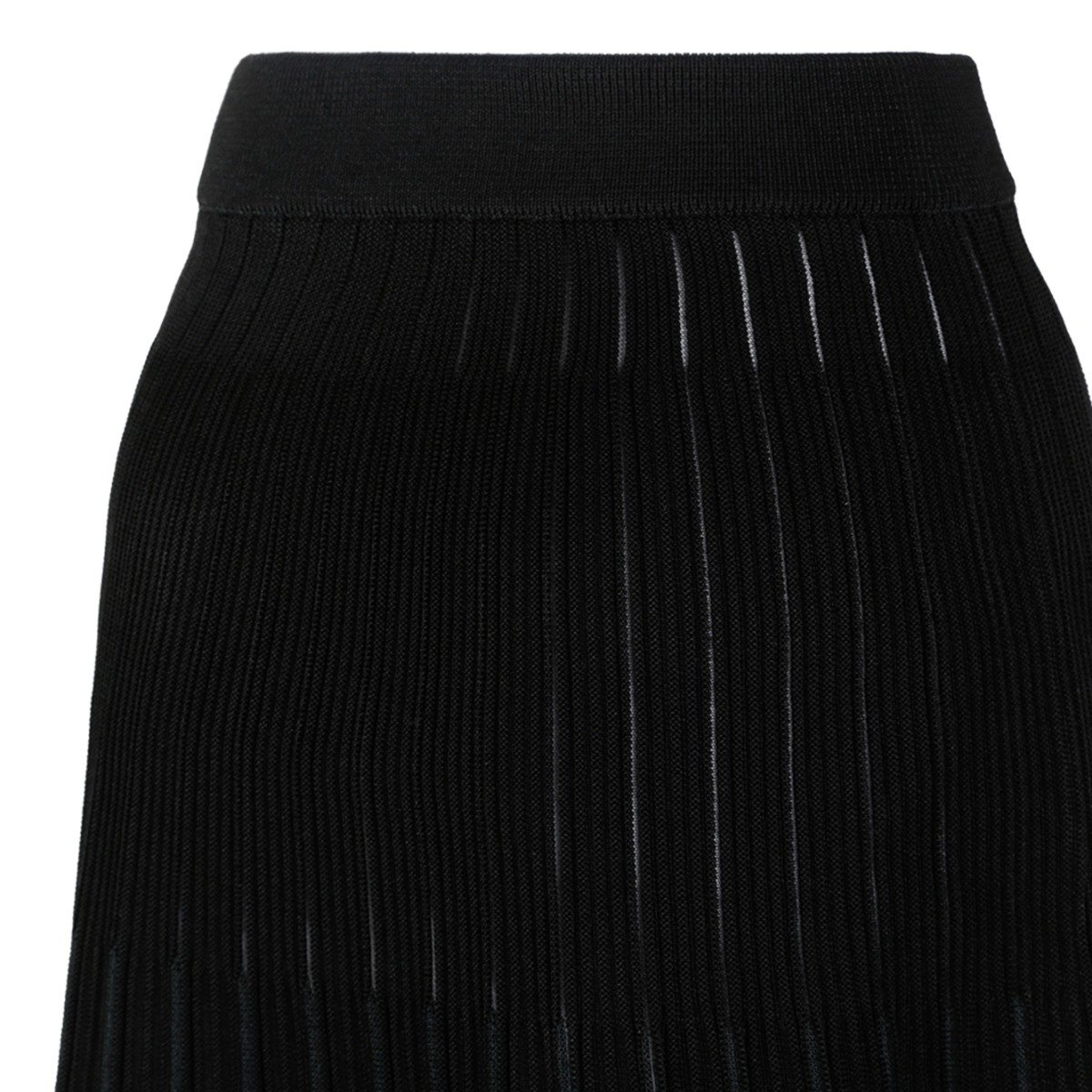 Balmain Black Pleated Knit Mini Skirt.