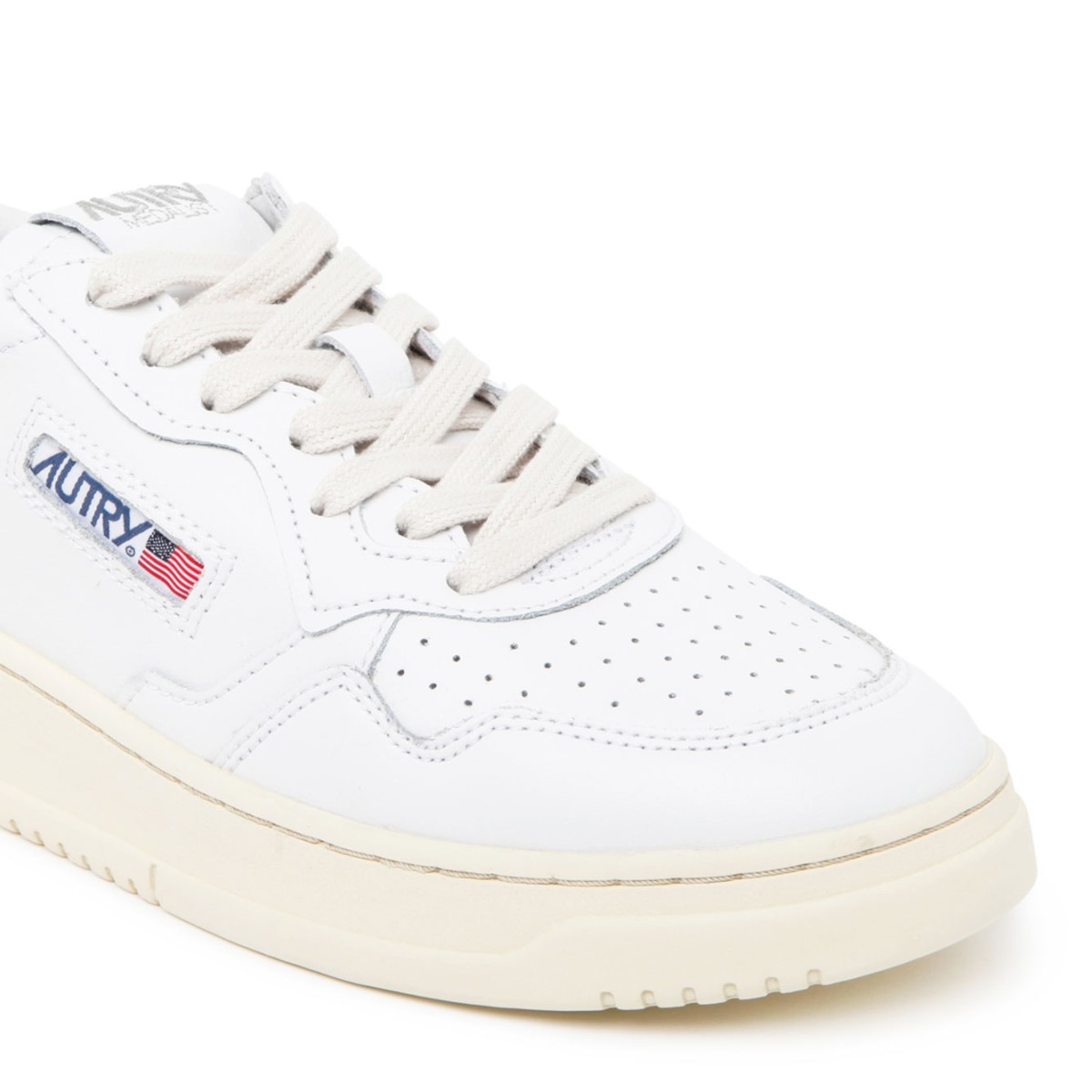 Autry White and Black Leather Low Top Sneakers.