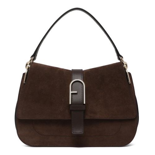 Furla Brown Suede Shoulder Bag.