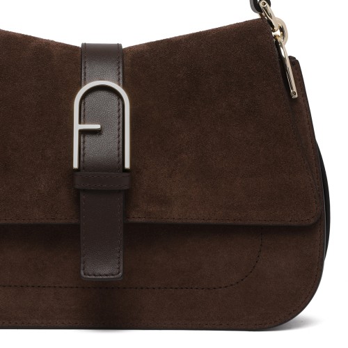 Furla Brown Suede Shoulder Bag.