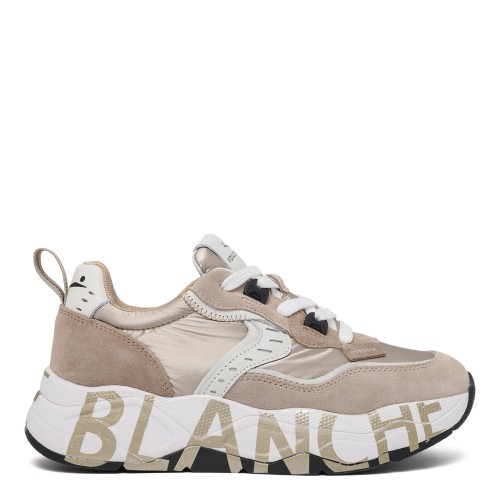 Voile Blanche Beige Suede Running Sneakers.