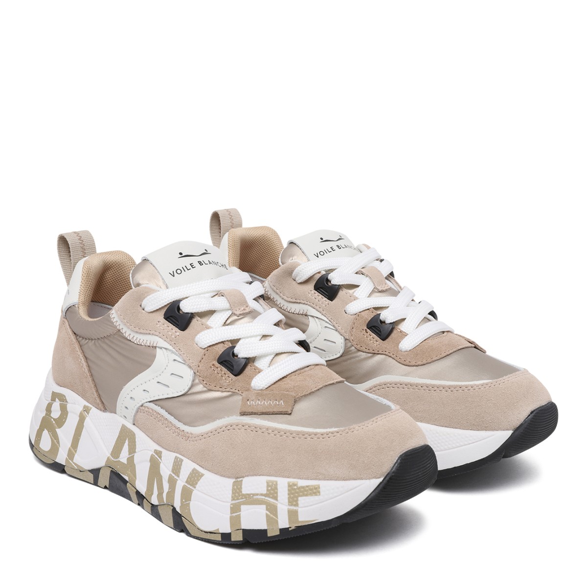 Voile Blanche Beige Suede Running Sneakers.