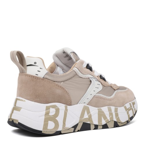Voile Blanche Beige Suede Running Sneakers.