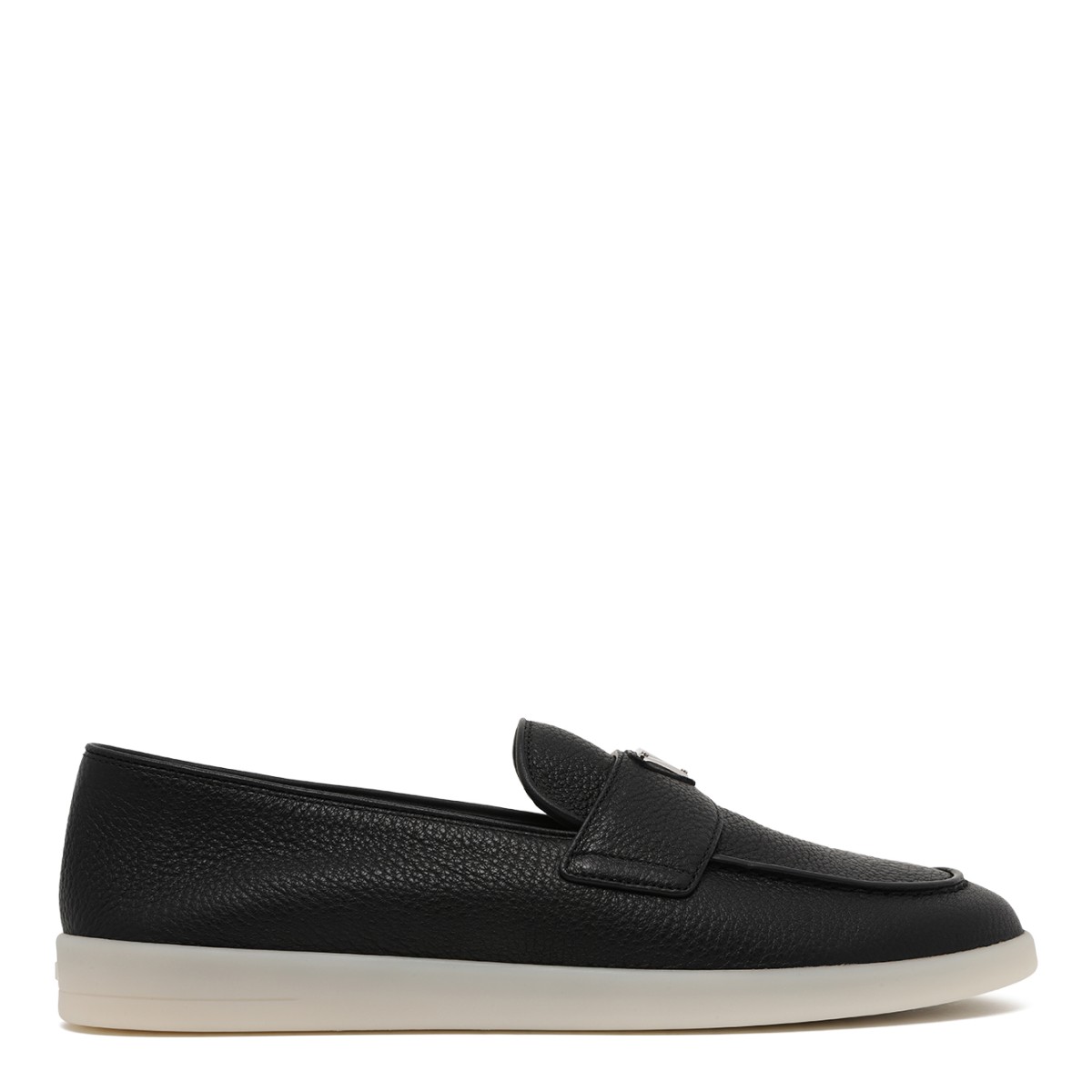 Prada Black Leather Slip-On Loafers.