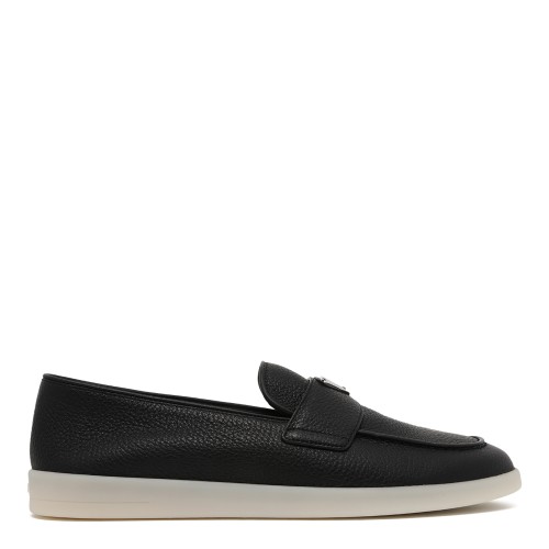 Prada Black Leather Slip-On Loafers.