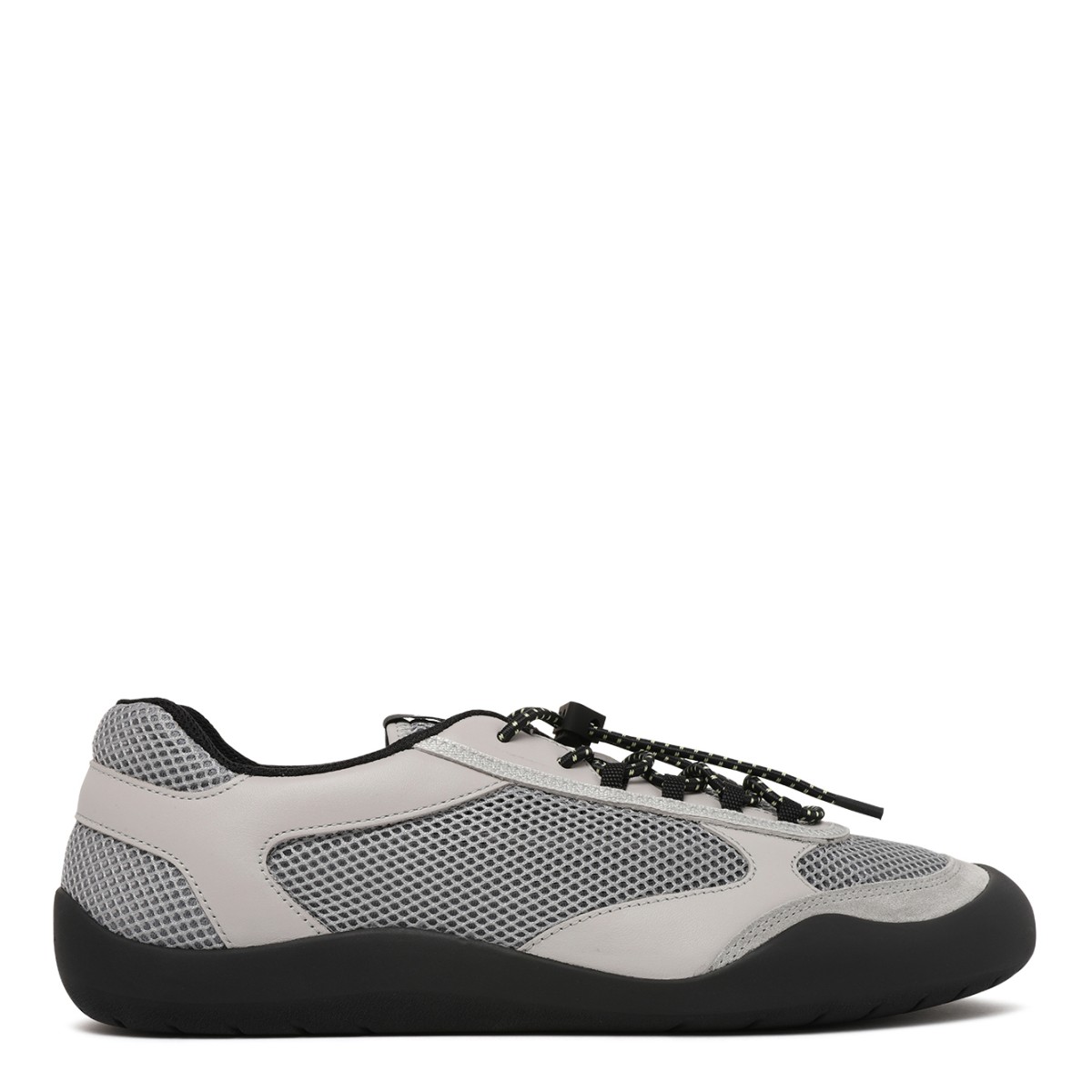 Prada Grey Mesh & Leather Low-Top Sneakers.
