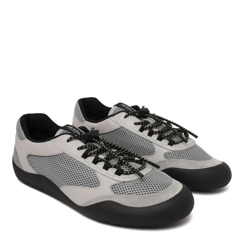 Prada Grey Mesh & Leather Low-Top Sneakers.