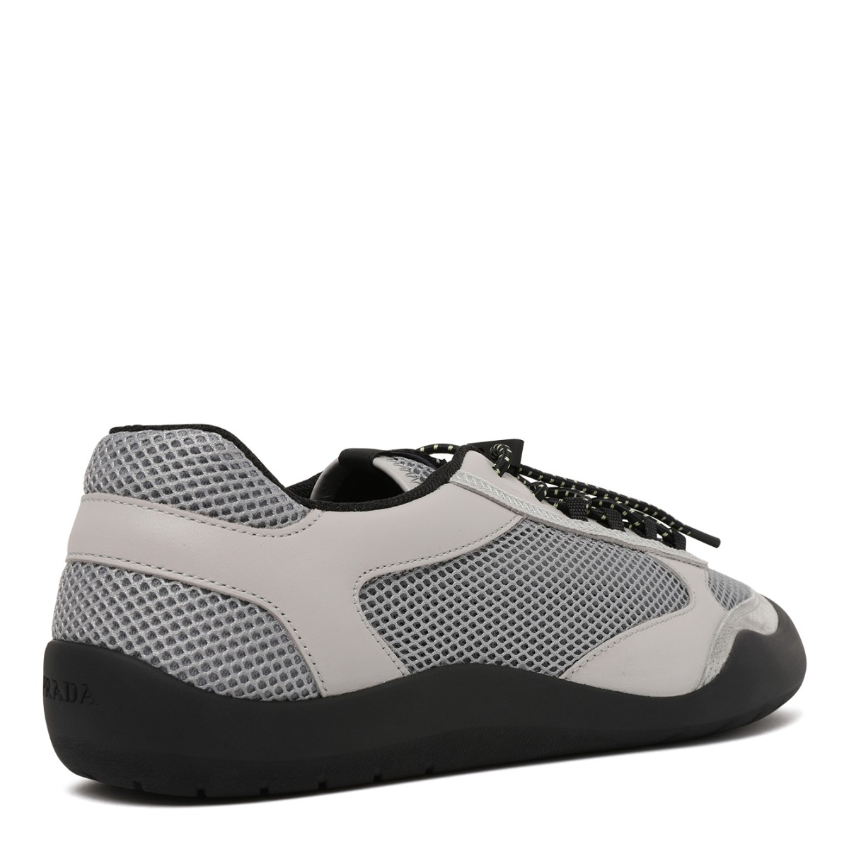 Prada Grey Mesh & Leather Low-Top Sneakers.