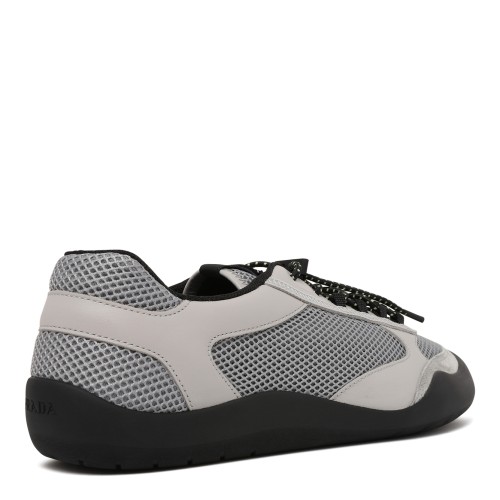 Prada Grey Mesh & Leather Low-Top Sneakers.