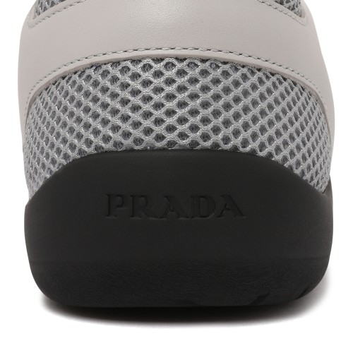 Prada Grey Mesh & Leather Low-Top Sneakers.