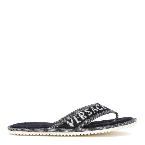 Versace Black Logo Terry Slides.