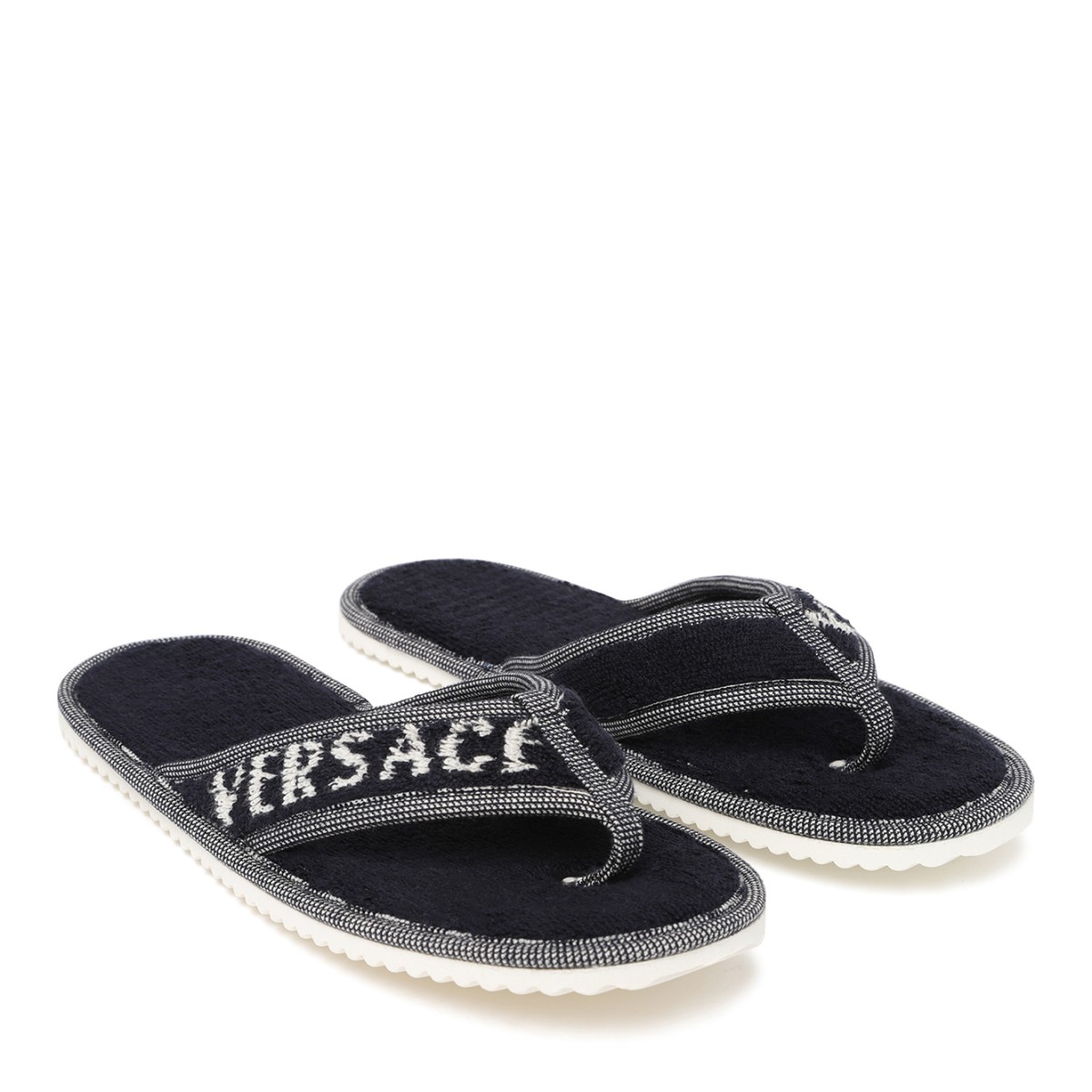 Versace Black Logo Terry Slides.