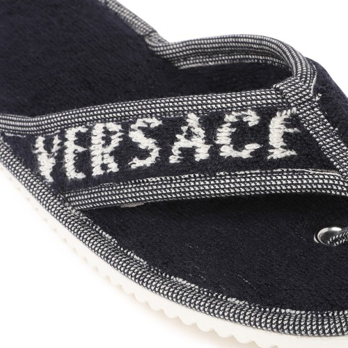 Versace Black Logo Terry Slides.