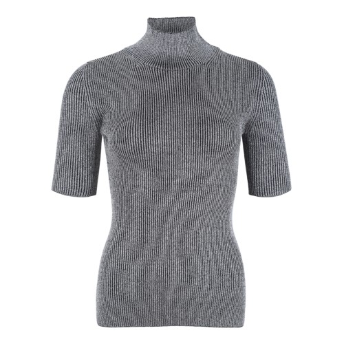 Missoni Grey Ribbed Wool Turtleneck Top.