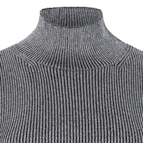Missoni Grey Ribbed Wool Turtleneck Top.