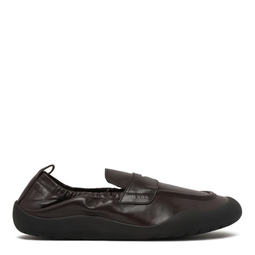 Prada Dark Brown Leather Ballet Loafers.