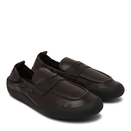 Prada Dark Brown Leather Ballet Loafers. 2