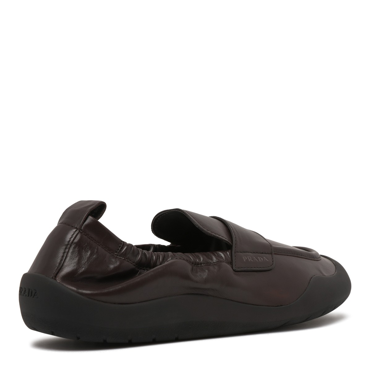 Prada Dark Brown Leather Ballet Loafers.