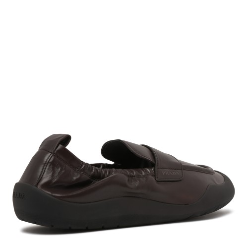 Prada Dark Brown Leather Ballet Loafers.