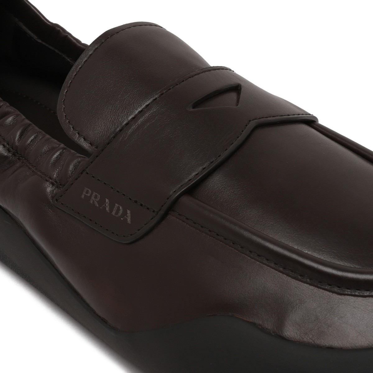 Prada Dark Brown Leather Ballet Loafers.