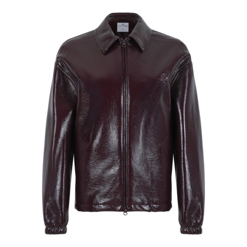 Courrges Dark Burgundy Coated Leather Jacket.