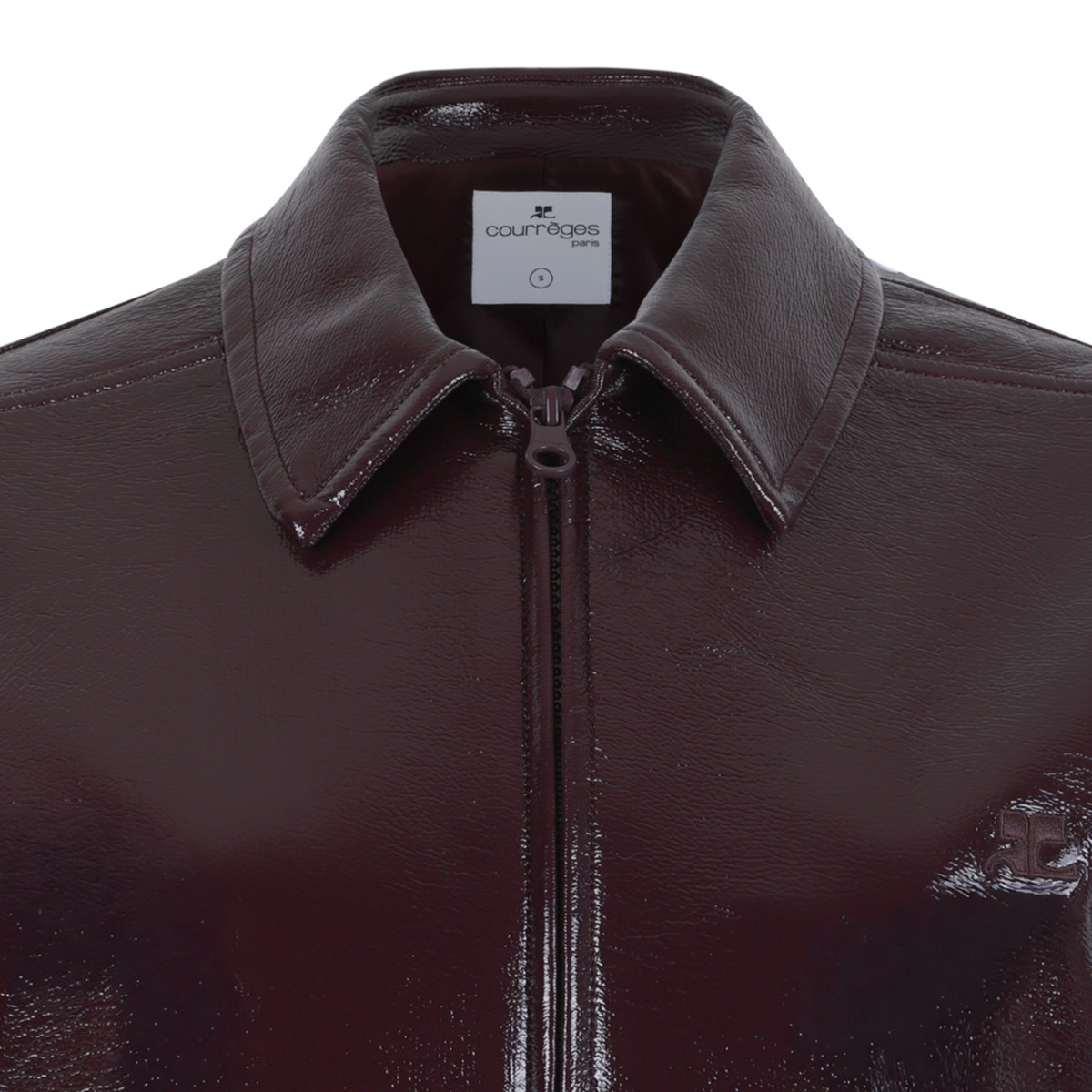 Courrges Dark Burgundy Coated Leather Jacket.