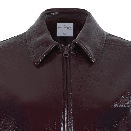 Courrges Dark Burgundy Coated Leather Jacket.