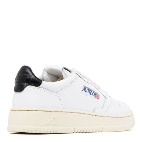 Autry White and Black Calf Leather Logo Patch Low Top Sneakers.