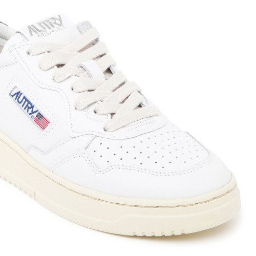 Autry White and Black Calf Leather Logo Patch Low Top Sneakers.