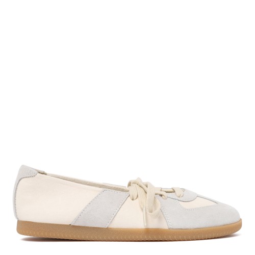 Maison Margiela White & Grey Leather Ballet Sneakers.