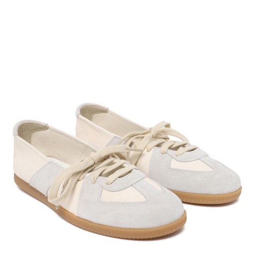 Maison Margiela White & Grey Leather Ballet Sneakers. 2