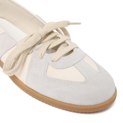 Maison Margiela White & Grey Leather Ballet Sneakers.