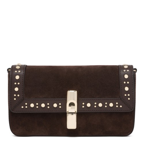 Furla Brown Suede Studded Shoulder Bag.