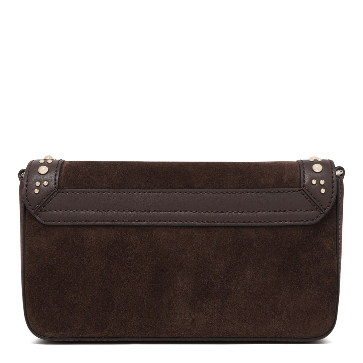 Furla Brown Suede Studded Shoulder Bag.