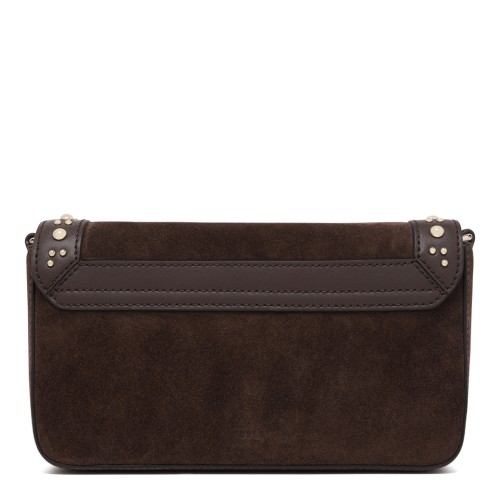 Furla Brown Suede Studded Shoulder Bag.