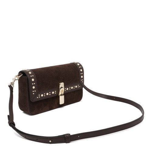 Furla Brown Suede Studded Shoulder Bag.
