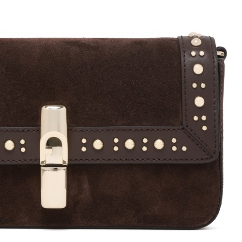 Furla Brown Suede Studded Shoulder Bag.