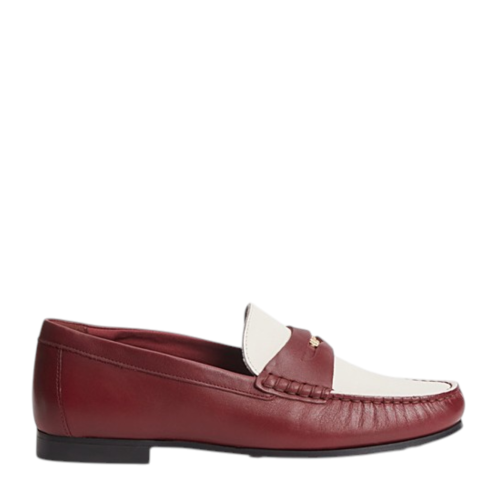 Tommy Hilfiger Burgundy and White Leather Penny Loafers.