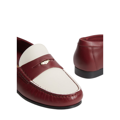Tommy Hilfiger Burgundy and White Leather Penny Loafers.