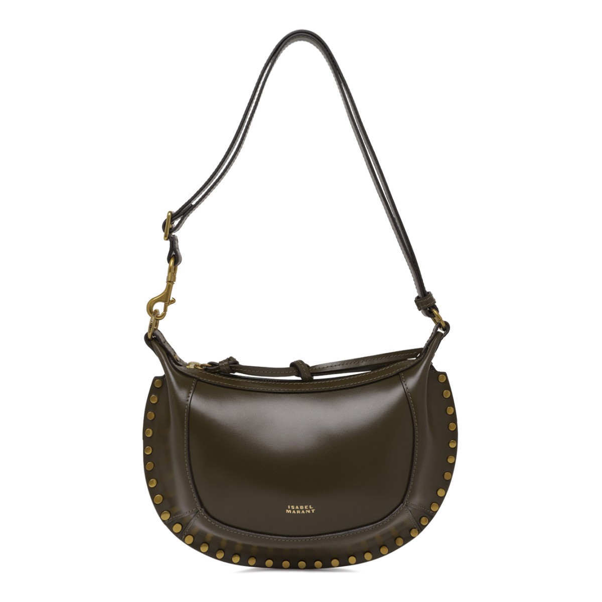 Isabel Marant Olive Leather Studded Shoulder Bag.
