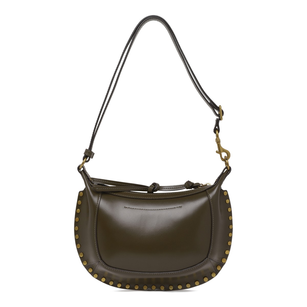 Isabel Marant Olive Leather Studded Shoulder Bag.