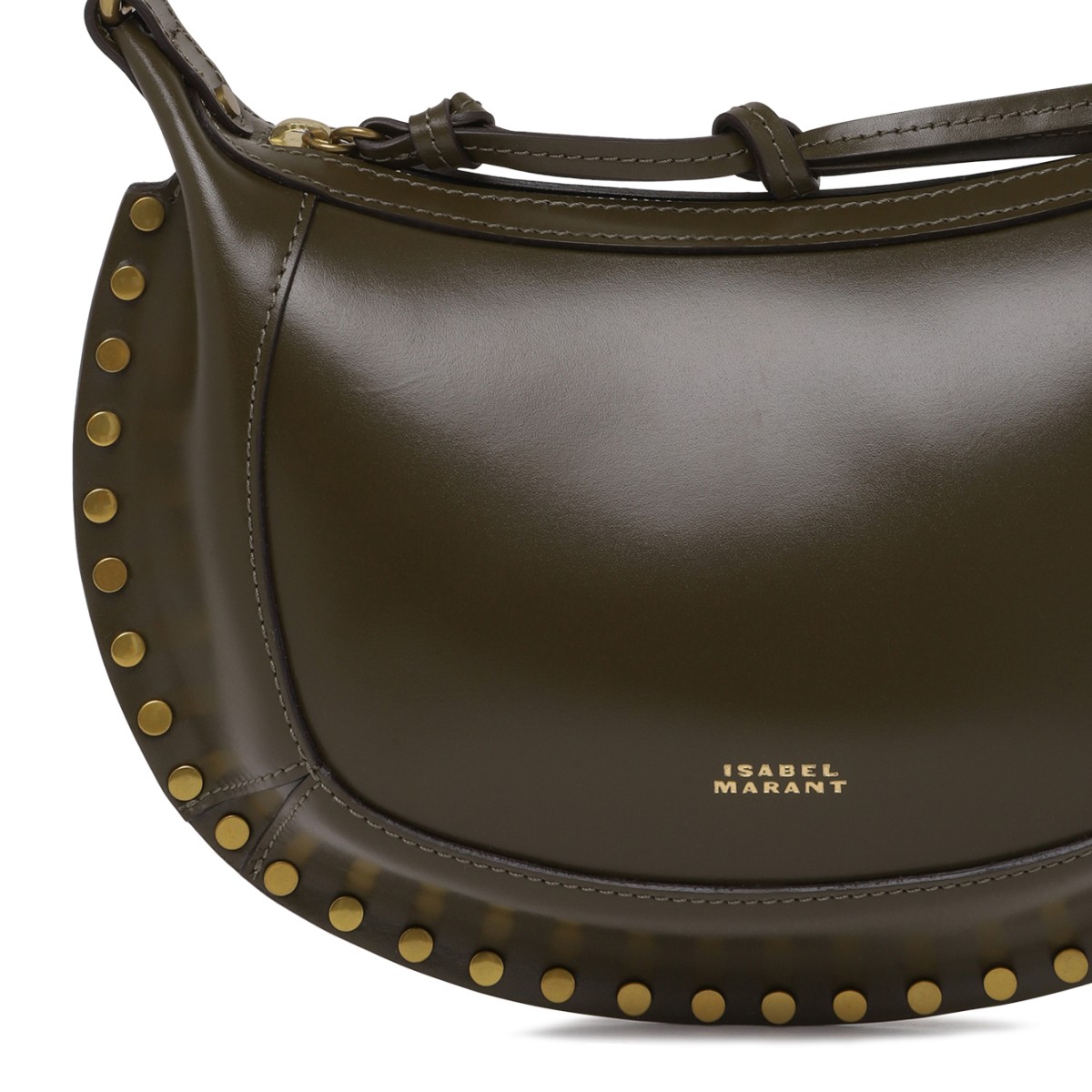 Isabel Marant Olive Leather Studded Shoulder Bag.