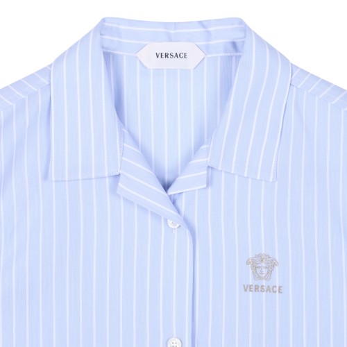 Versace Light Blue Striped Cotton Shirt.