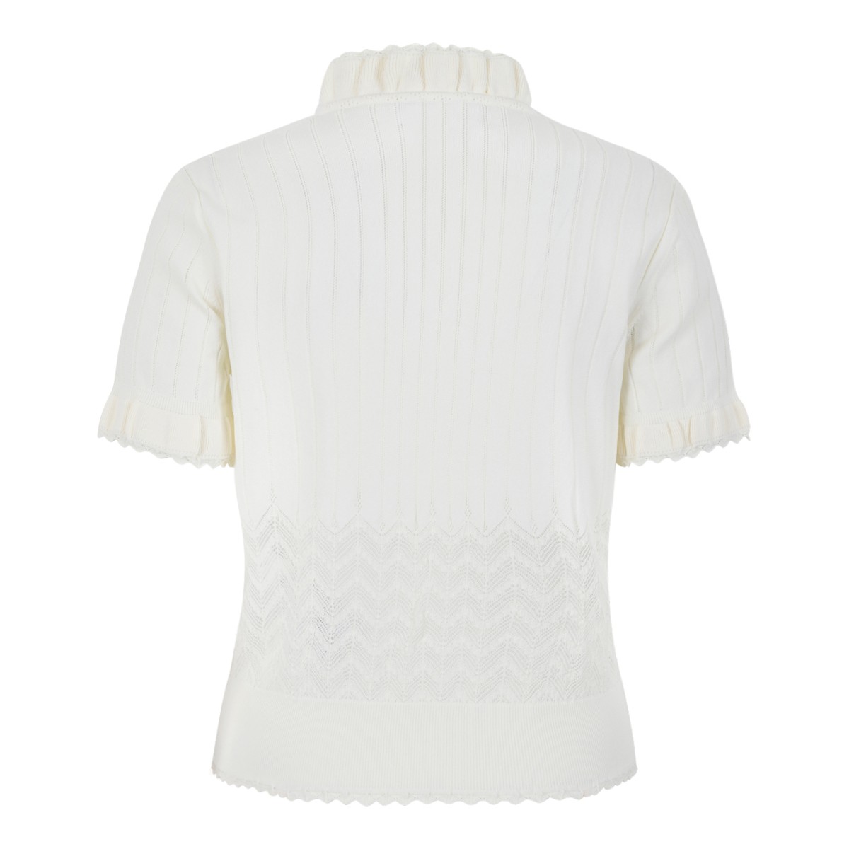Alexander McQueen Ivory Open-Knit Short-Sleeve Sweater.