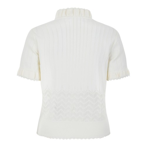 Alexander McQueen Ivory Open-Knit Short-Sleeve Sweater.