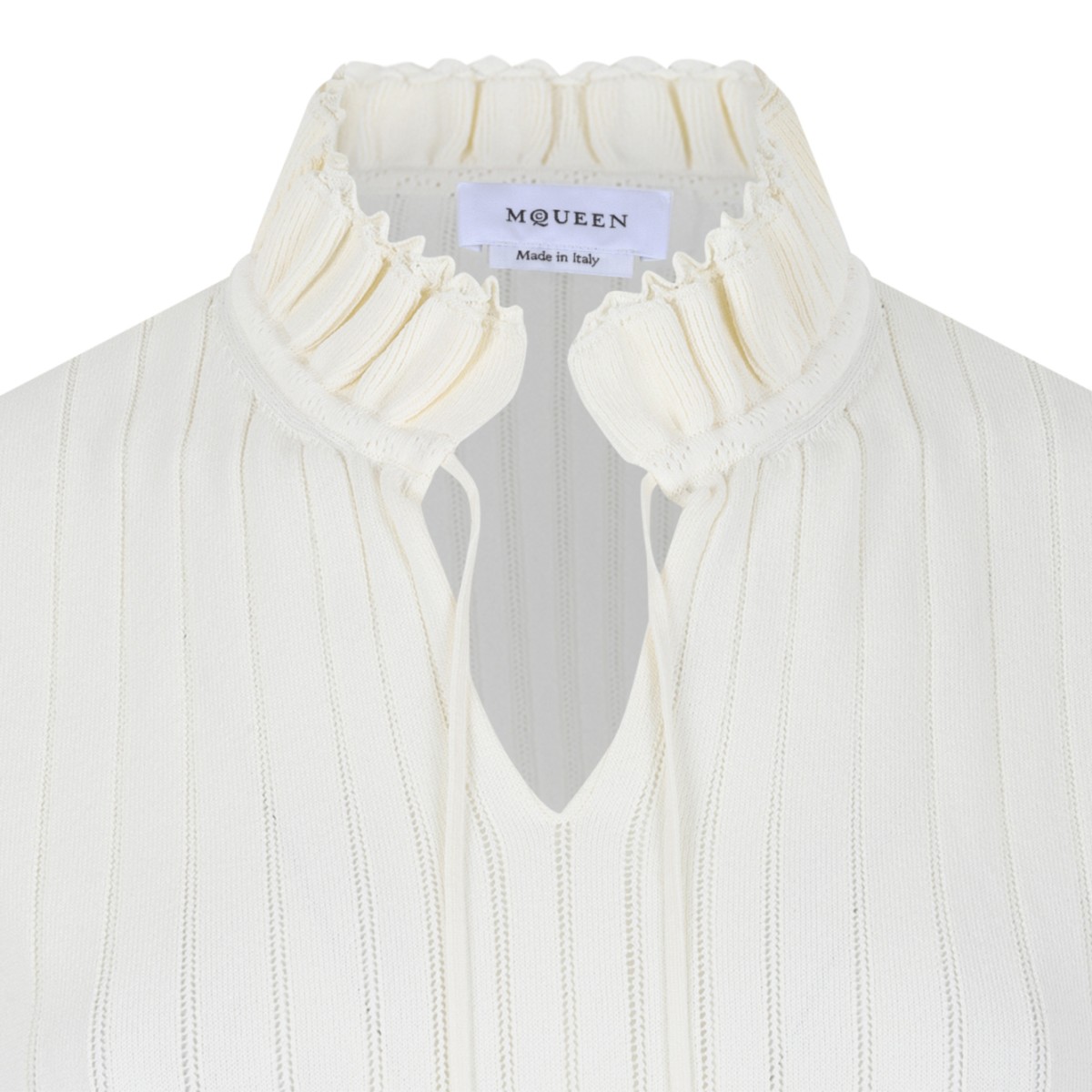 Alexander McQueen Ivory Open-Knit Short-Sleeve Sweater.