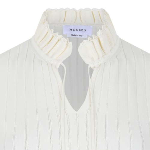Alexander McQueen Ivory Open-Knit Short-Sleeve Sweater.