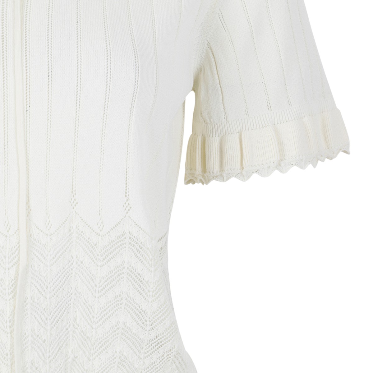 Alexander McQueen Ivory Open-Knit Short-Sleeve Sweater.
